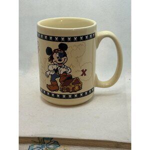 Disney Mickey Mouse Pirate Ceramic Mug Treasure Map Design Beige